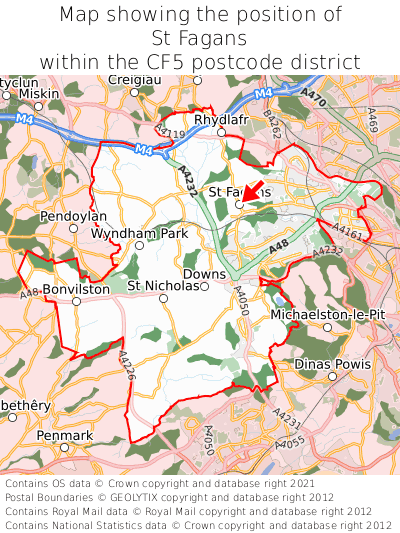 Map showing location of St Fagans within CF5