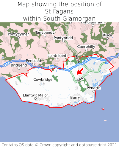 Map showing location of St Fagans within South Glamorgan