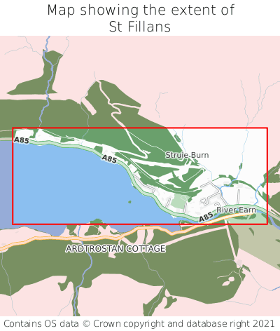 Map showing extent of St Fillans as bounding box