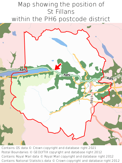 Map showing location of St Fillans within PH6