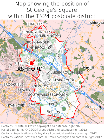 Map showing location of St George's Square within TN24