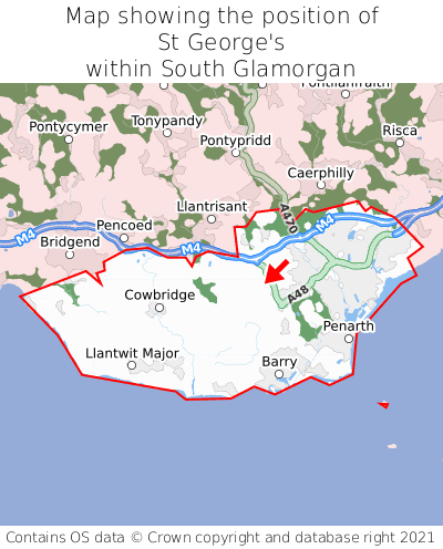 Map showing location of St George's within South Glamorgan