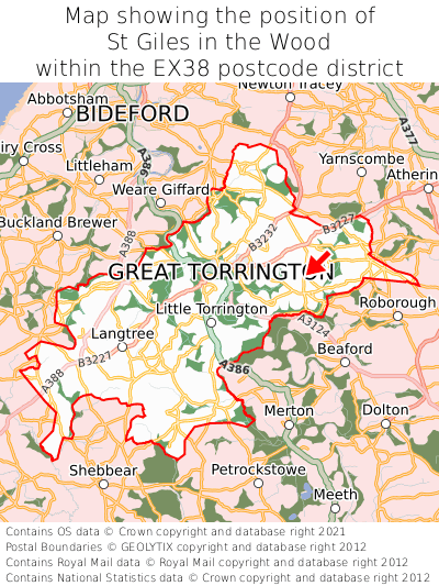 Map showing location of St Giles in the Wood within EX38