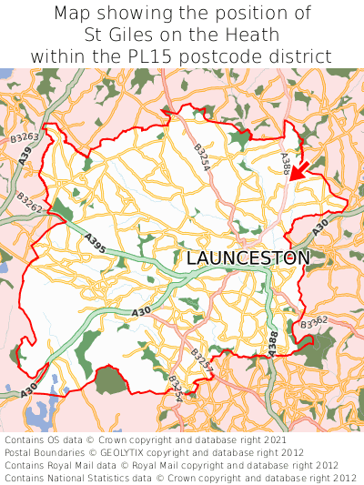 Map showing location of St Giles on the Heath within PL15