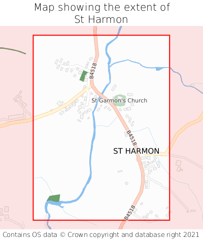 Map showing extent of St Harmon as bounding box