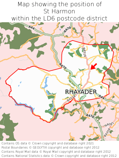 Map showing location of St Harmon within LD6