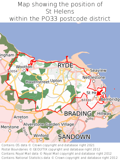 Map showing location of St Helens within PO33