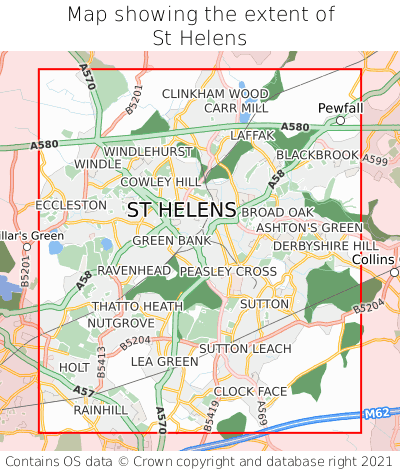 Map showing extent of St Helens as bounding box