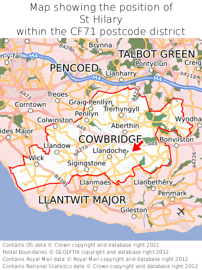 Map showing location of St Hilary within CF71