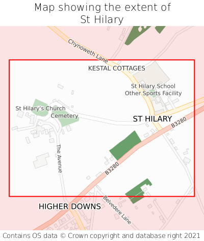 Map showing extent of St Hilary as bounding box