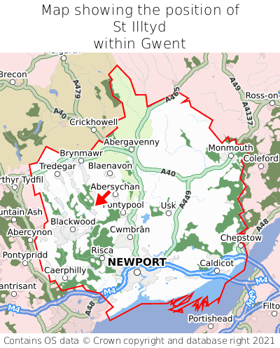 Map showing location of St Illtyd within Gwent