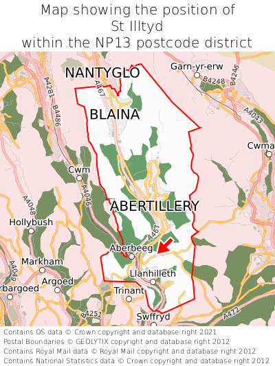 Map showing location of St Illtyd within NP13