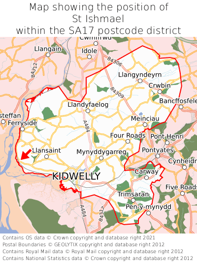 Map showing location of St Ishmael within SA17