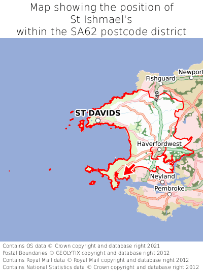 Map showing location of St Ishmael's within SA62