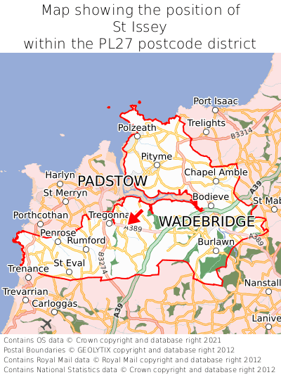 Map showing location of St Issey within PL27