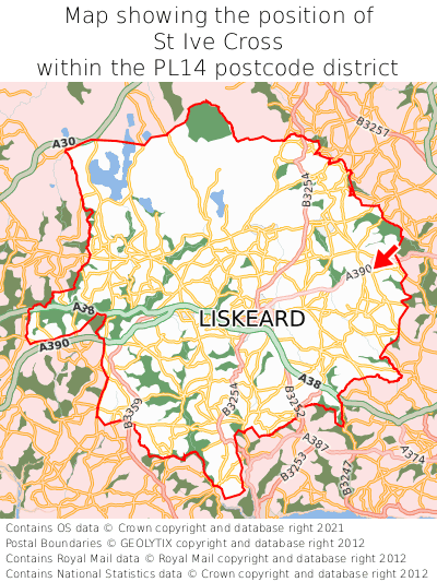 Map showing location of St Ive Cross within PL14