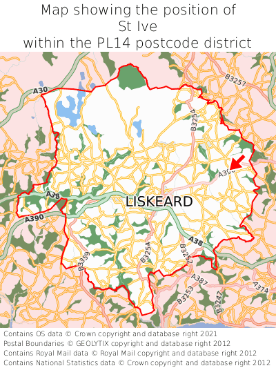 Map showing location of St Ive within PL14