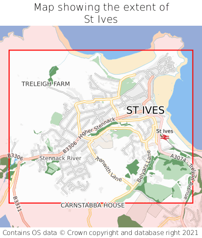 Map showing extent of St Ives as bounding box