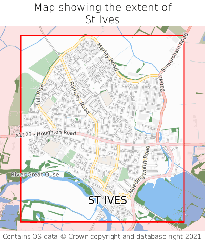 Map showing extent of St Ives as bounding box