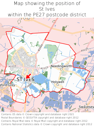 Map showing location of St Ives within PE27