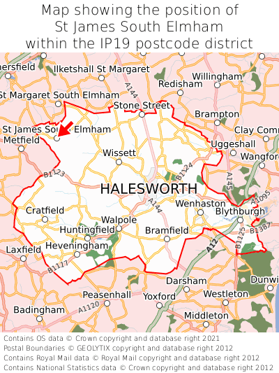 Map showing location of St James South Elmham within IP19