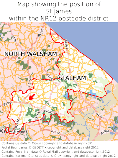 Map showing location of St James within NR12