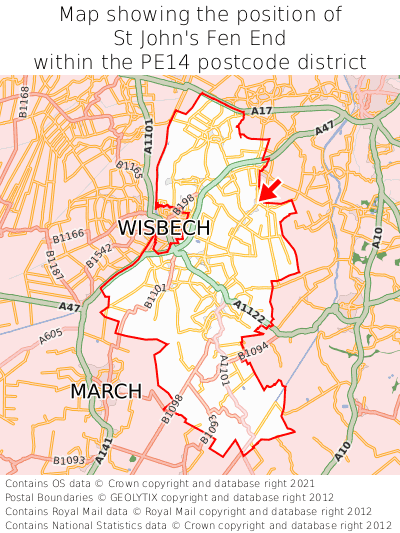 Map showing location of St John's Fen End within PE14