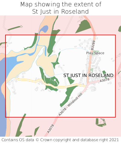 Map showing extent of St Just in Roseland as bounding box