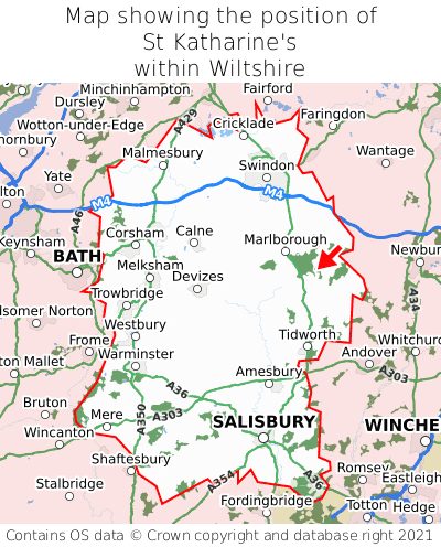Map showing location of St Katharine's within Wiltshire