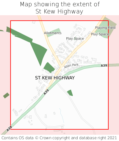 Map showing extent of St Kew Highway as bounding box