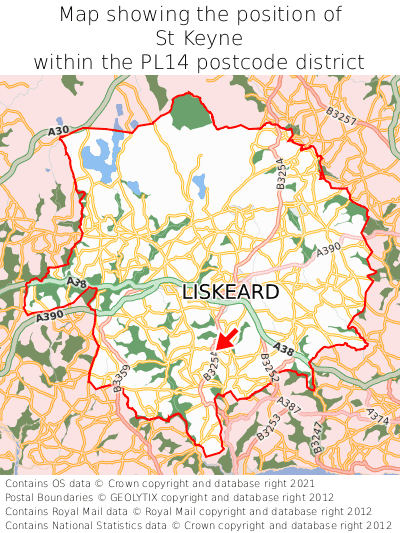 Map showing location of St Keyne within PL14