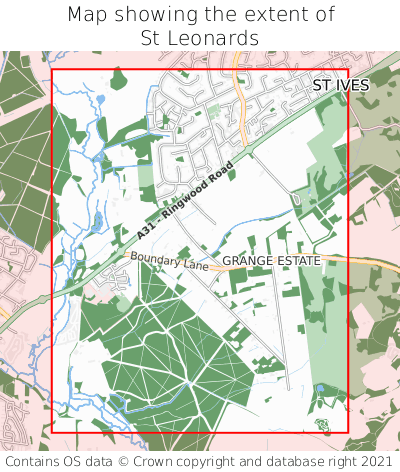 Map showing extent of St Leonards as bounding box