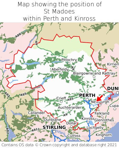 Map showing location of St Madoes within Perth and Kinross