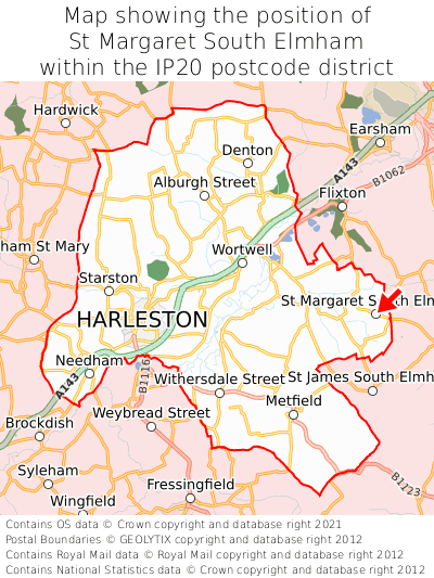 Map showing location of St Margaret South Elmham within IP20