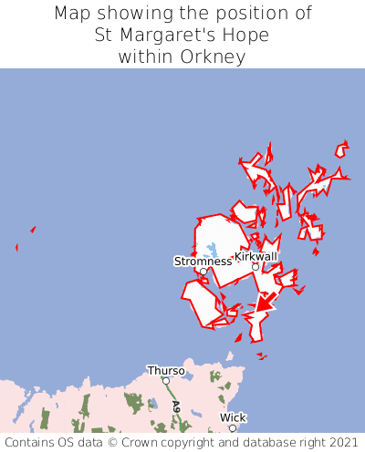 Map showing location of St Margaret's Hope within Orkney