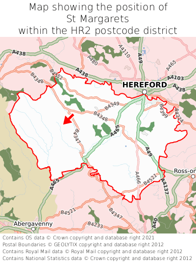 Map showing location of St Margarets within HR2