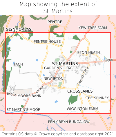 Map showing extent of St Martins as bounding box