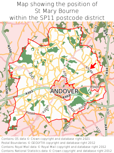 Map showing location of St Mary Bourne within SP11