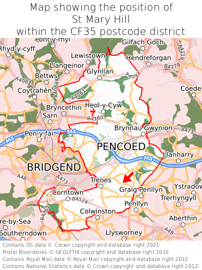 Map showing location of St Mary Hill within CF35