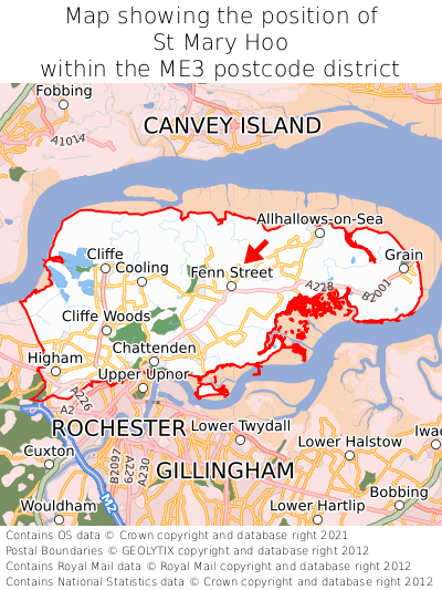 Map showing location of St Mary Hoo within ME3
