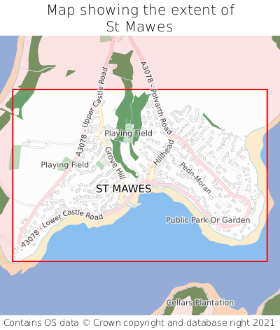 Map showing extent of St Mawes as bounding box