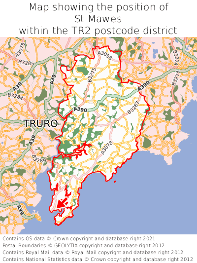 Map showing location of St Mawes within TR2