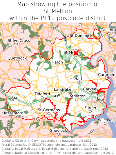 Map showing location of St Mellion within PL12