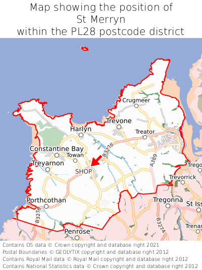 Map showing location of St Merryn within PL28