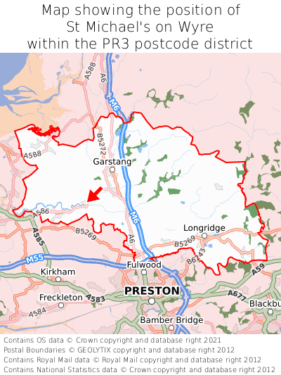 Map showing location of St Michael's on Wyre within PR3