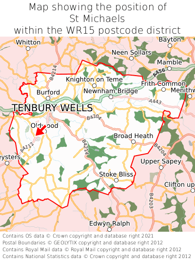 Map showing location of St Michaels within WR15
