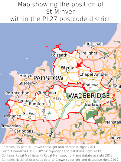 Map showing location of St Minver within PL27