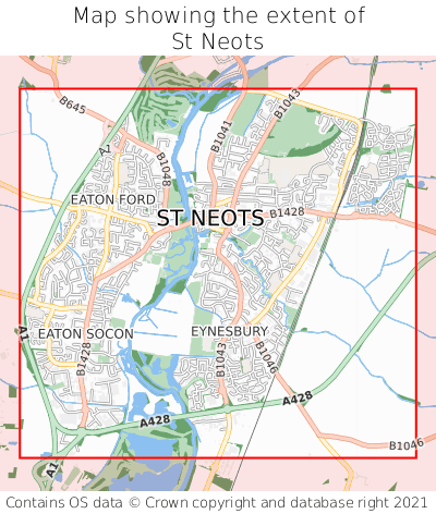 Map showing extent of St Neots as bounding box