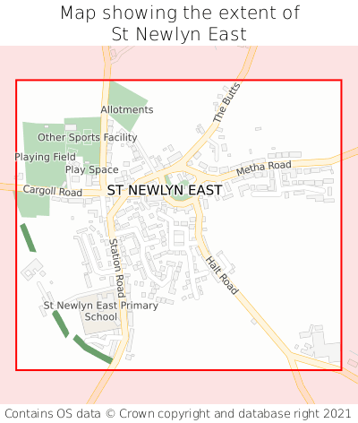 Map showing extent of St Newlyn East as bounding box