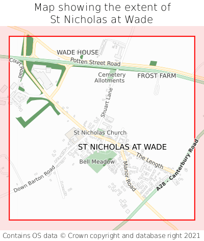 Map showing extent of St Nicholas at Wade as bounding box